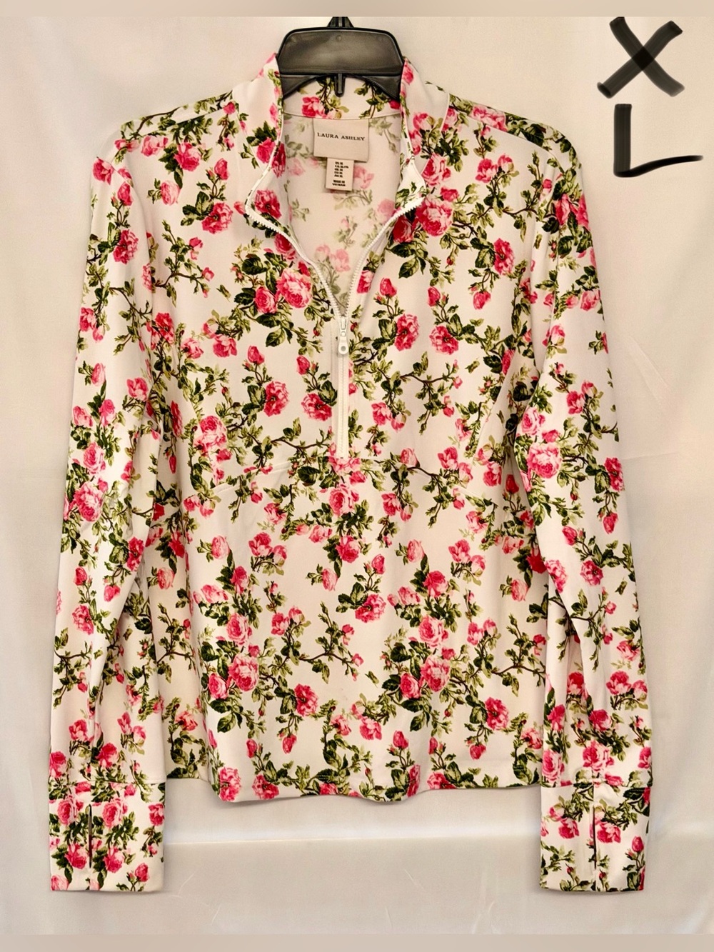 Laura Ashley White Long Sleeve Floral Half-Zip Pullover